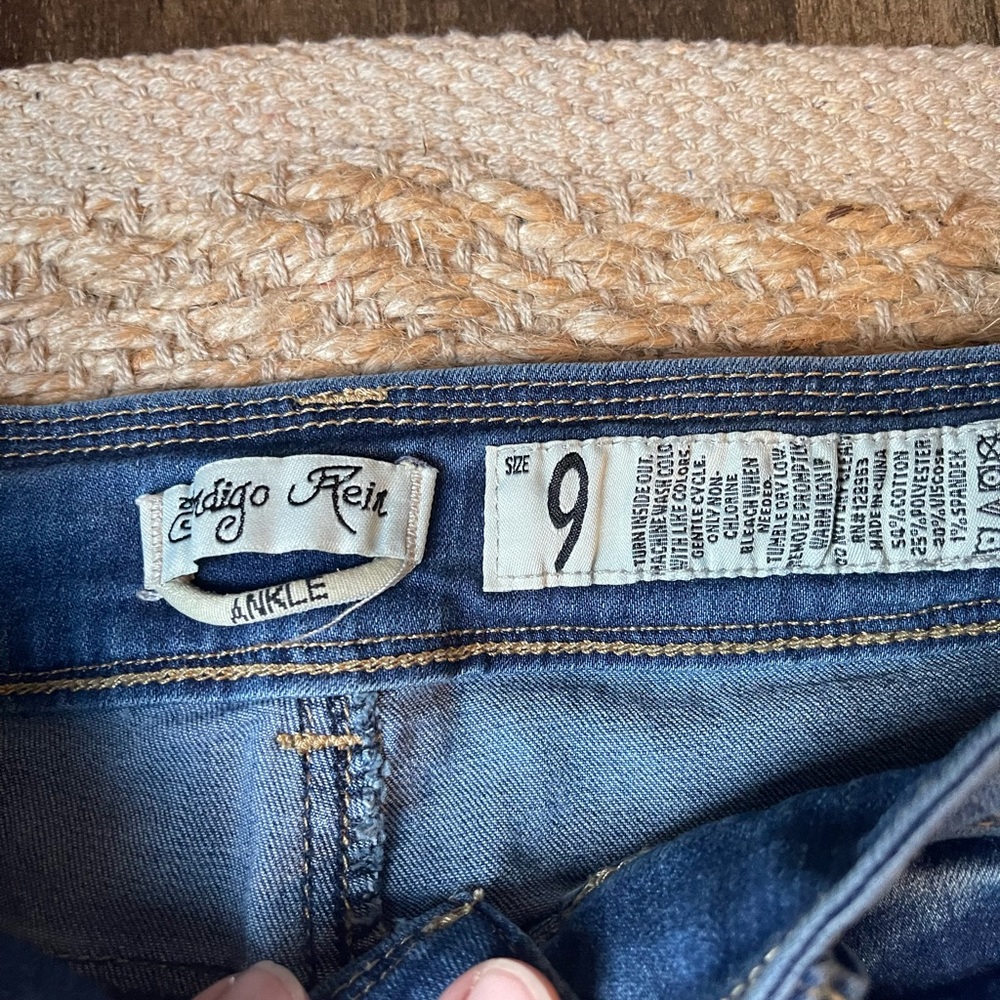 Indigo Rein Blue Skinny Jeans with Red & Green Floral Embroidery - Picture 6 of 6